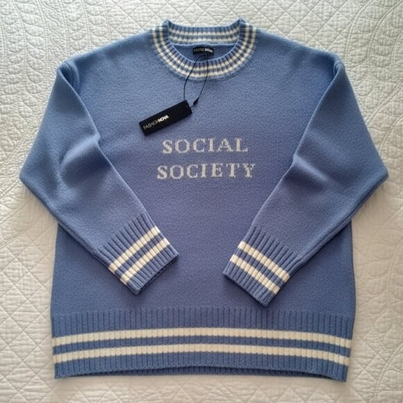 Fashion Nova Social Society Oversized Sweater Periwinkle Blue L NWT - Picture 2 of 12
